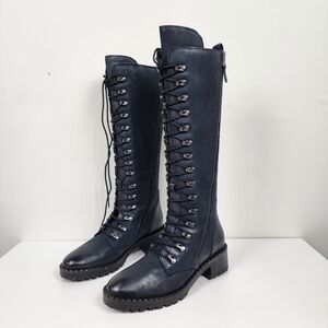 Vintage Foundry Co Blue Lace Up Boots with Chunky Heel, Size 8, New Nwob